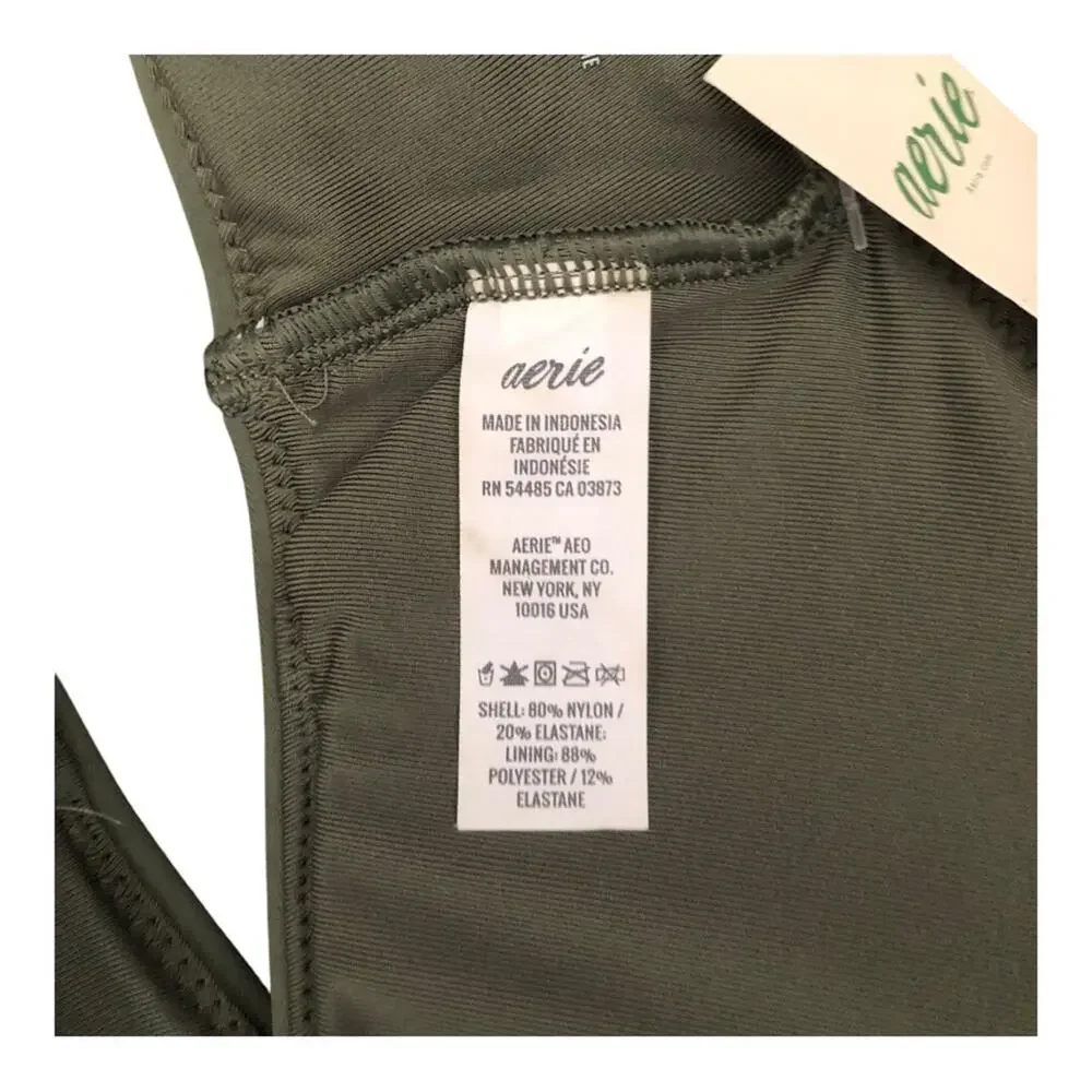 Aerie NWT Wide Strap Scoop Bikini Top Olive Fin Green Removable Pads Small